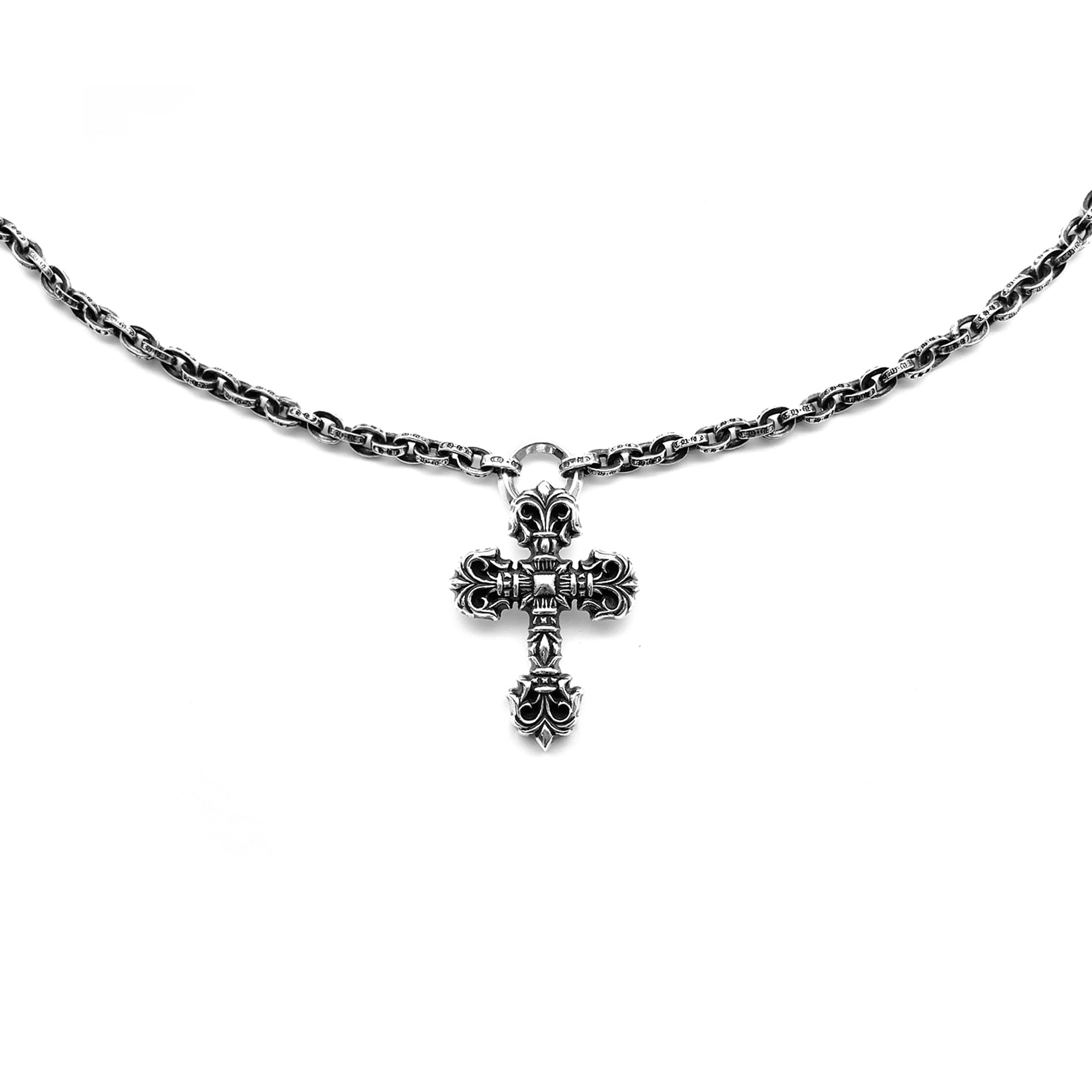 Chrome Hearts Silver Paperchain Necklace With Filigree Cross