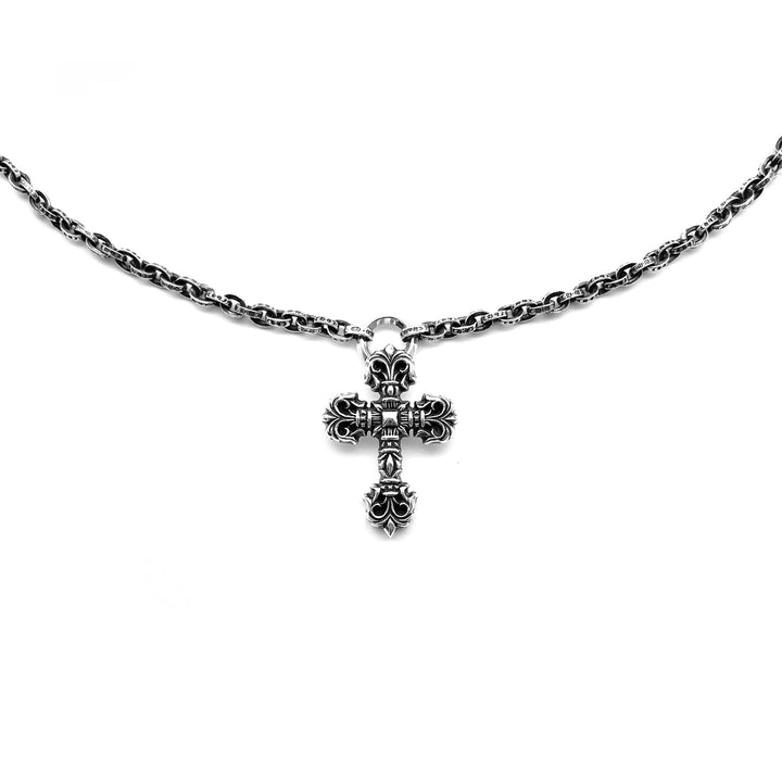 Chrome Hearts Silver Paperchain Necklace With Filigree Cross Pendant - SHENGLI ROAD MARKET