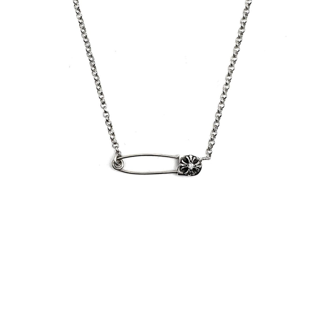 Chrome Hearts Silver Pin Clip Single Diamond Roll Chain Necklace