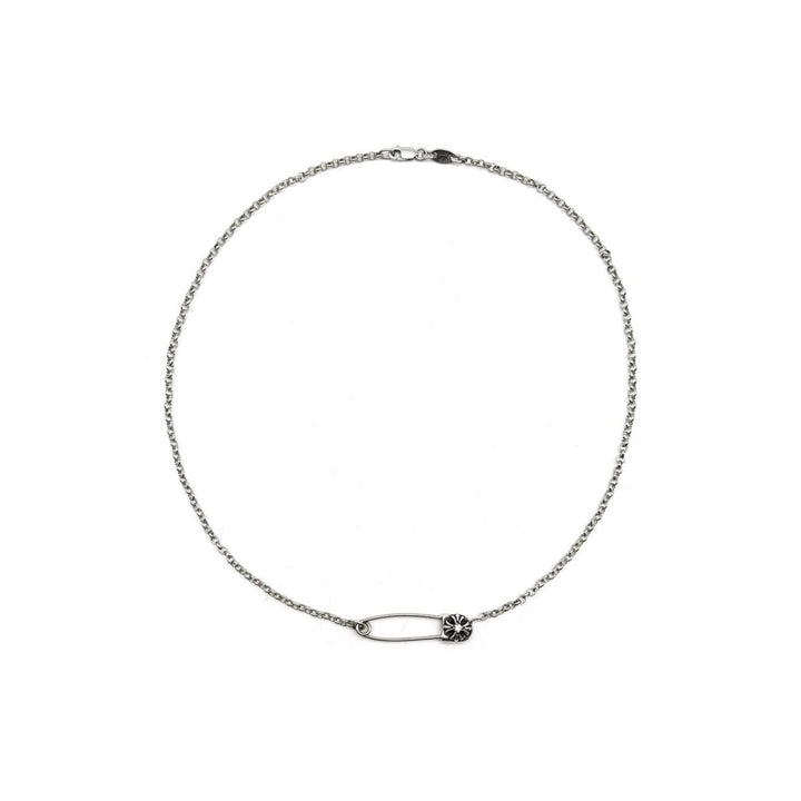 Chrome Hearts Silver Pin Clip Single Diamond Roll Chain Necklace