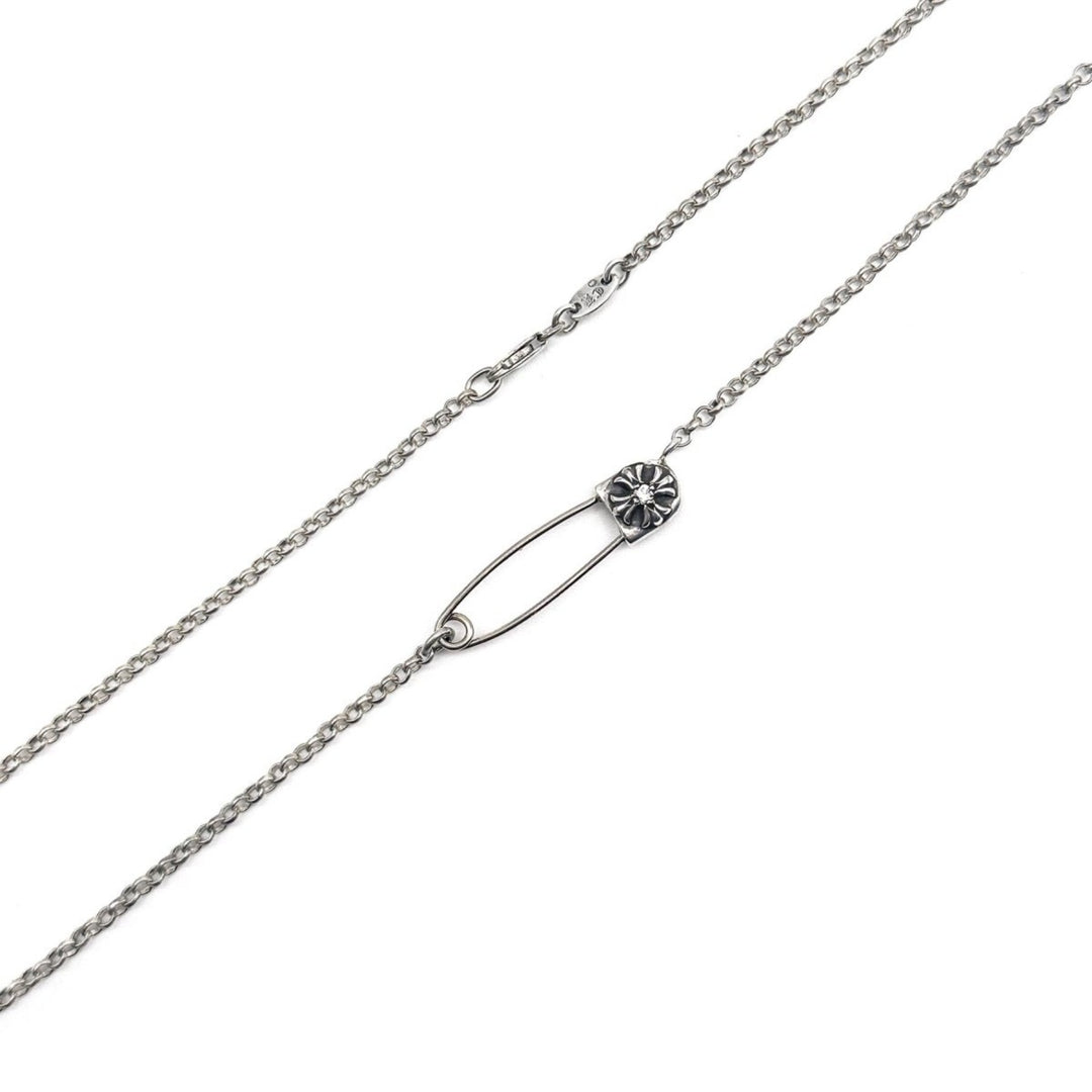 Chrome Hearts Silver Pin Clip Single Diamond Roll Chain Necklace
