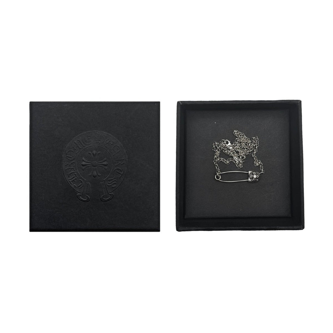 Chrome Hearts Silver Pin Clip Single Diamond Roll Chain Necklace