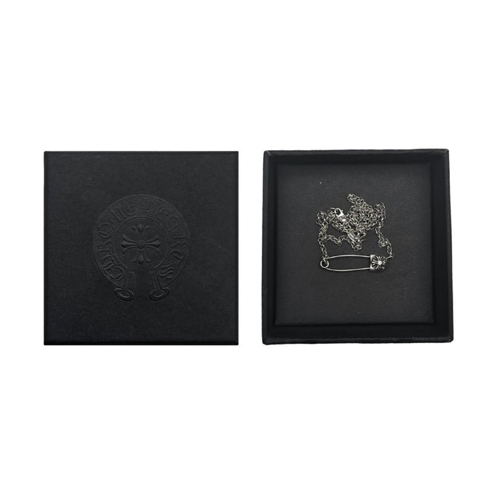 Chrome Hearts Silver Pin Clip Single Diamond Roll Chain Necklace