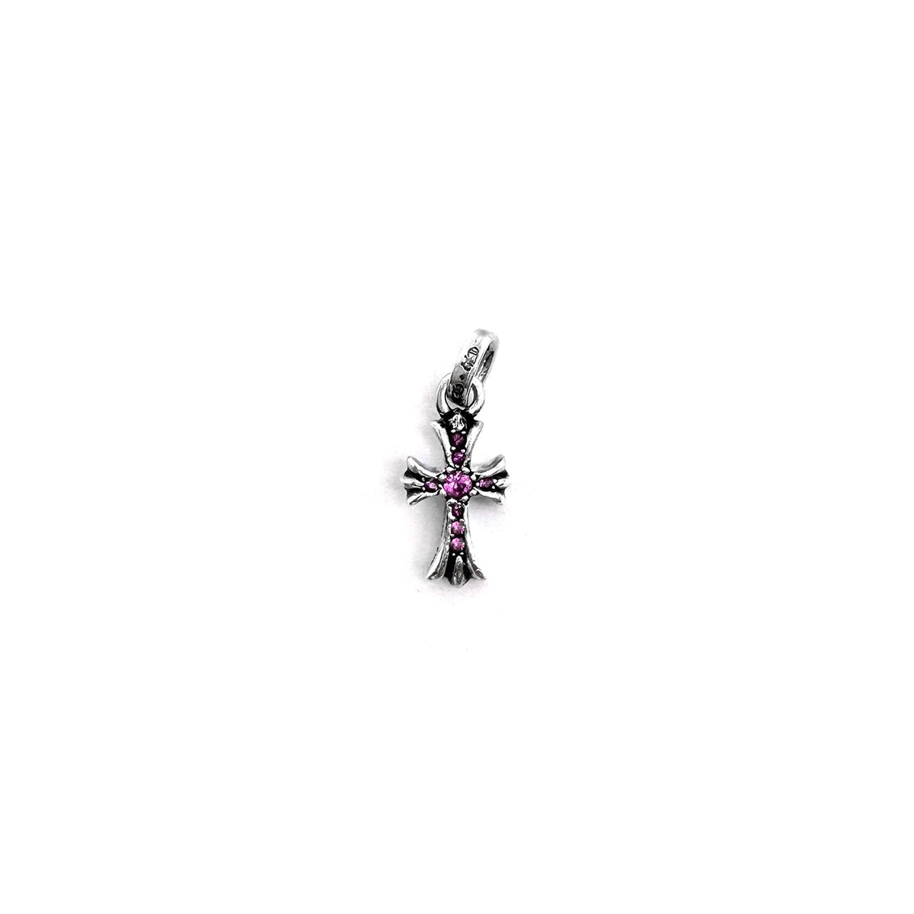 Chrome Hearts Silver Pink Diamonds Babyfat Cross Pendant - SRM