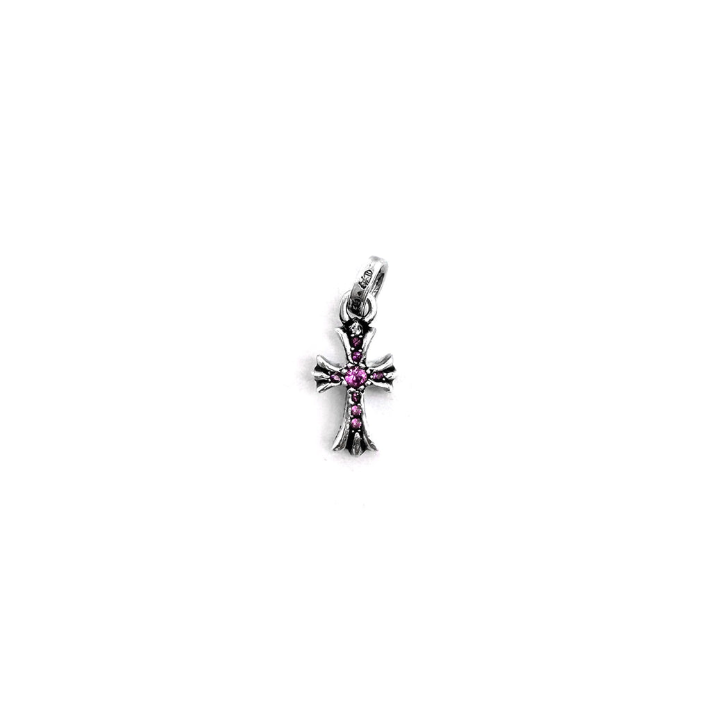 Chrome Hearts Silver Pink Diamonds Babyfat Cross Pendant - SRM