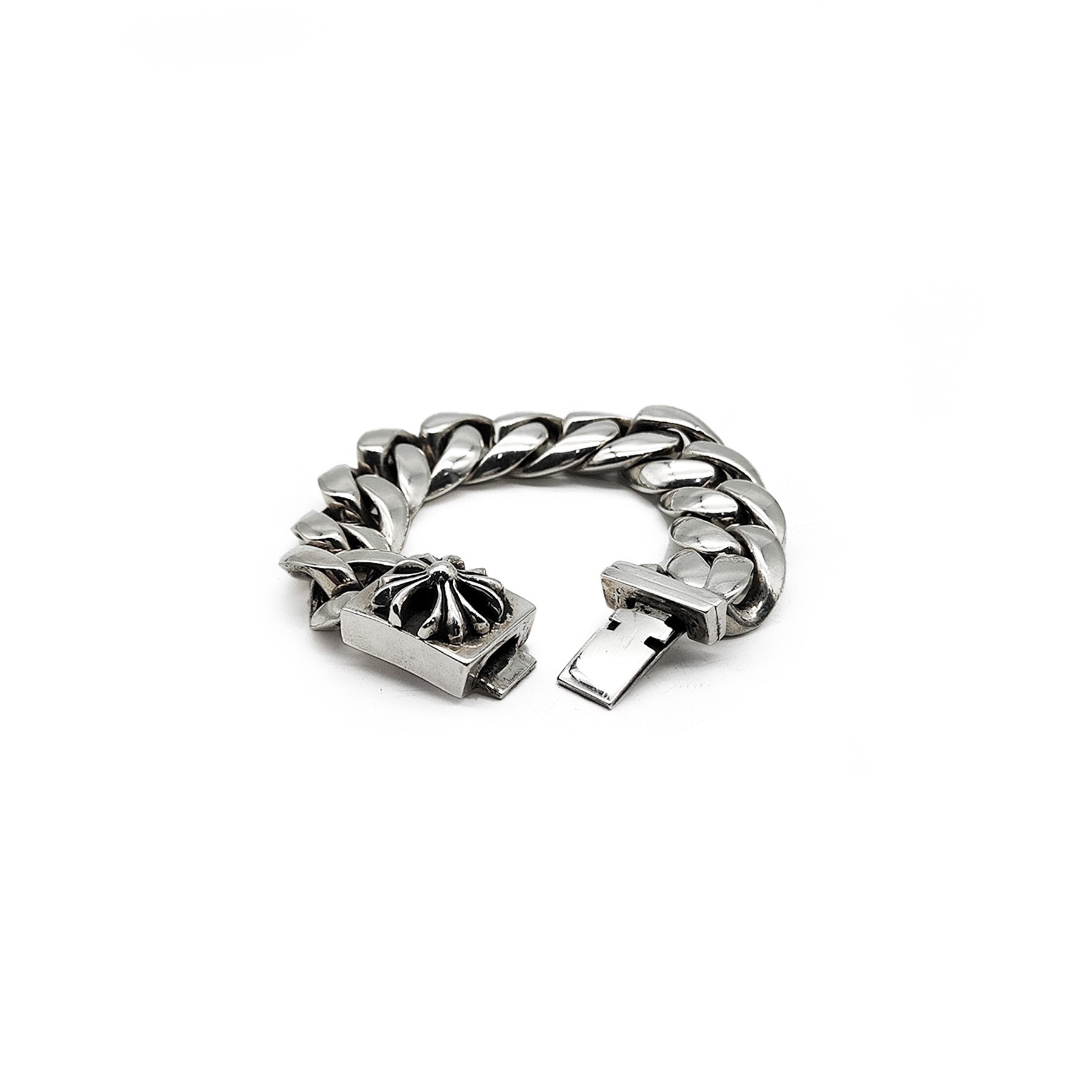 Chrome Hearts Silver Plus Cross Cuban Link Box ID Bracelet - SRM