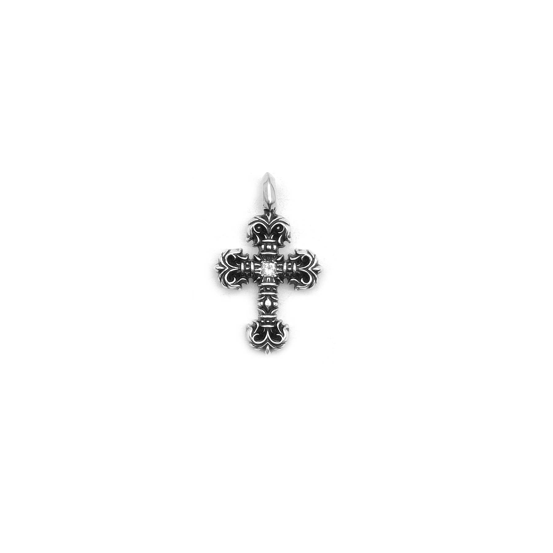 Chrome Hearts Silver Diamond Filigree Cross Charm Pendant - SRM