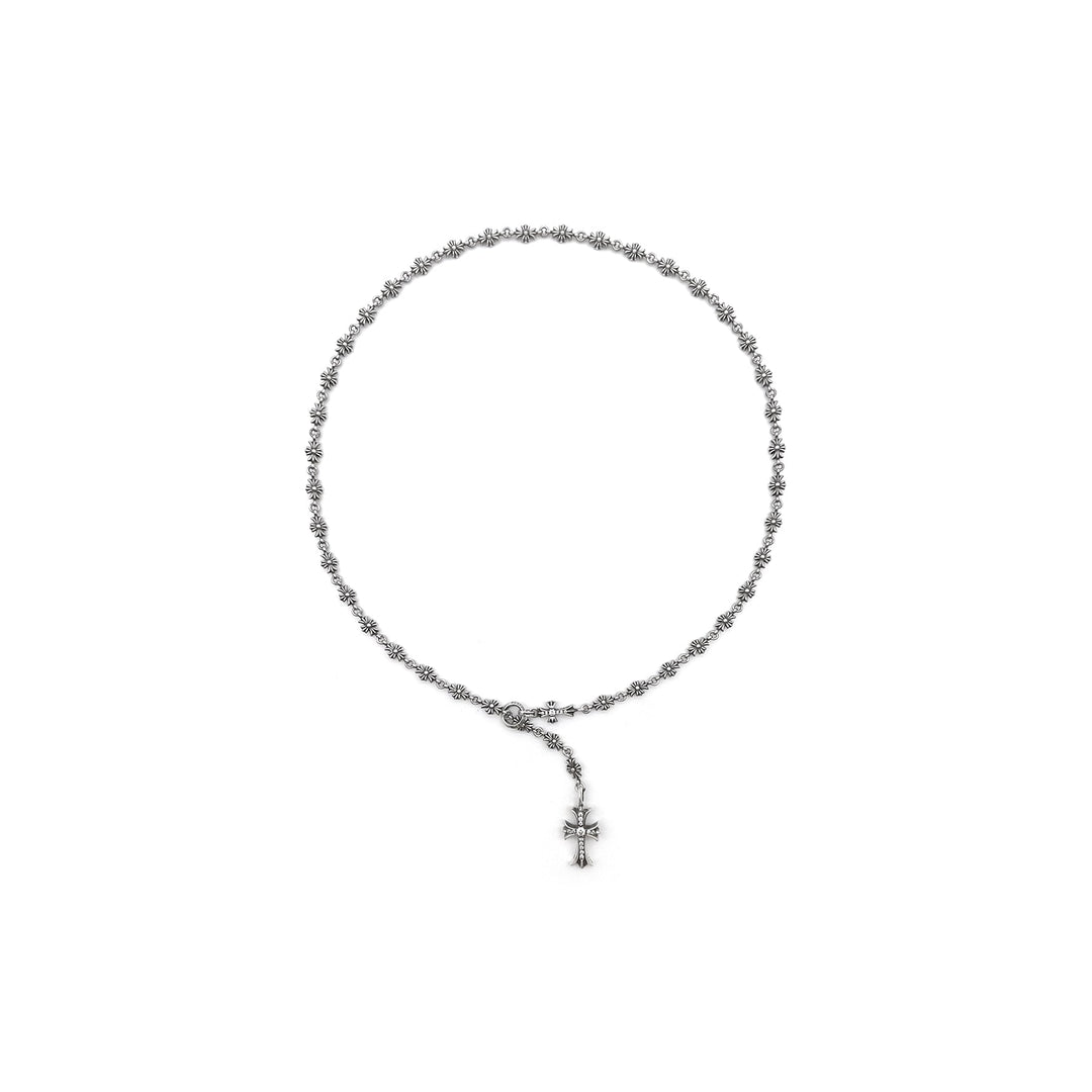Chrome Hearts Silver Tiny E Cross Black & White Diamond Chokechain Necklace - SHENGLI ROAD MARKET