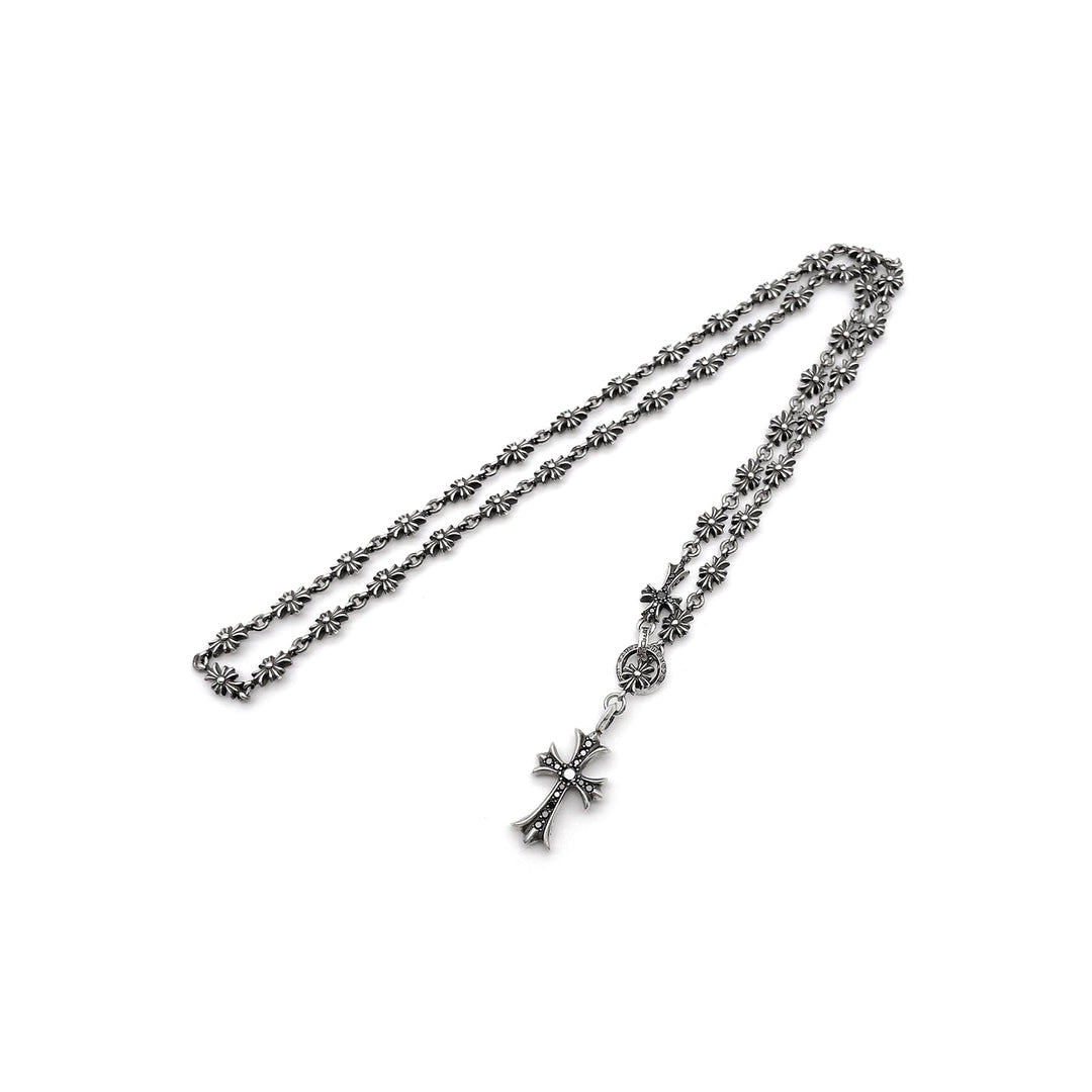 Chrome Hearts Silver Tiny E Cross Black & White Diamond Chokechain Necklace - SHENGLI ROAD MARKET
