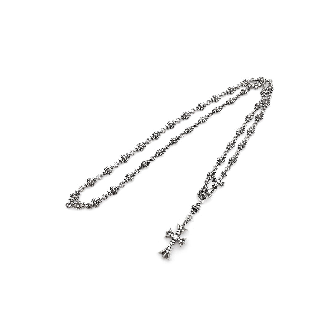 Chrome Hearts Silver Tiny E Cross Black & White Diamond Chokechain Necklace - SHENGLI ROAD MARKET