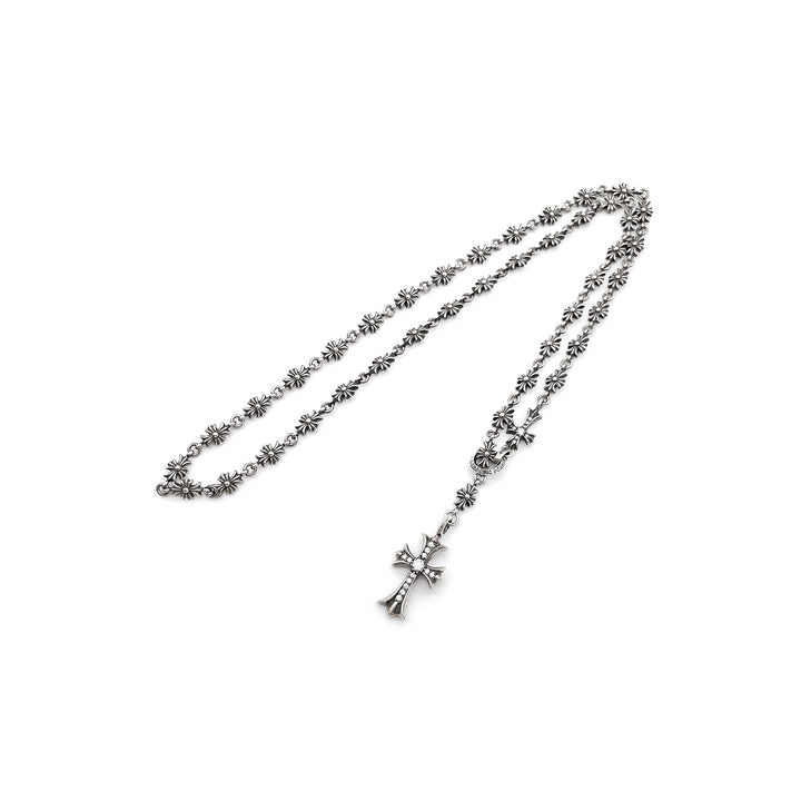 Chrome Hearts Silver Tiny E Cross Black & White Diamond Chokechain Necklace - SHENGLI ROAD MARKET