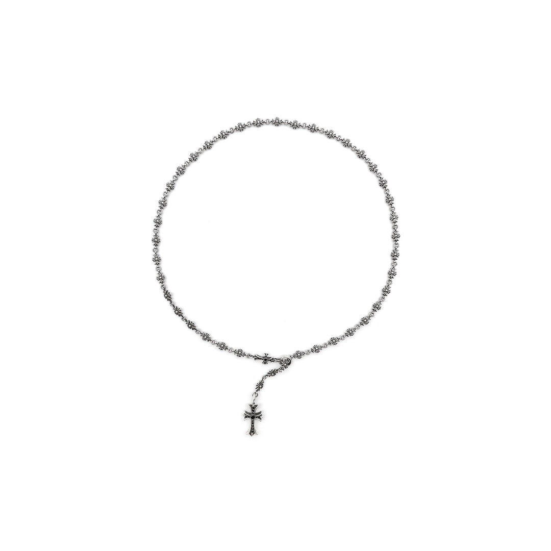 Chrome Hearts Silver Tiny E Cross Black & White Diamond Chokechain Necklace - SHENGLI ROAD MARKET