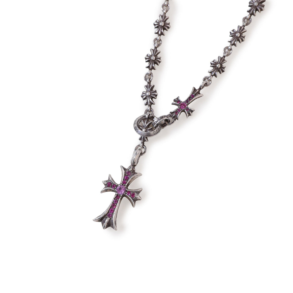 Chrome Hearts Silver Tiny E Cross Pink Saph Choke Chain Necklace - SHENGLI ROAD MARKET