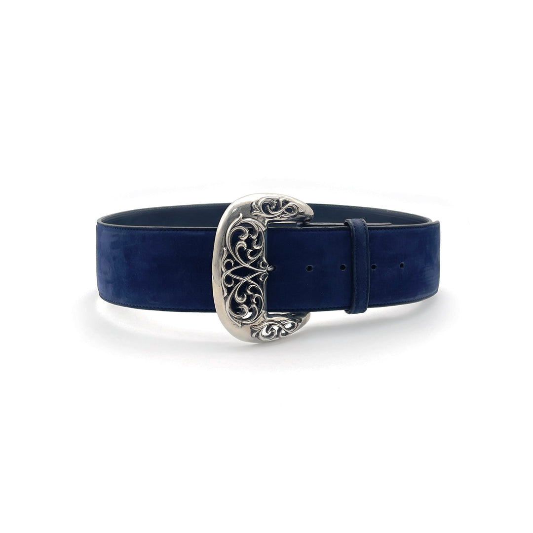 Chrome Hearts Silver Vine Navy Nubuck Classic Belt - SHENGLI ROAD MARKET