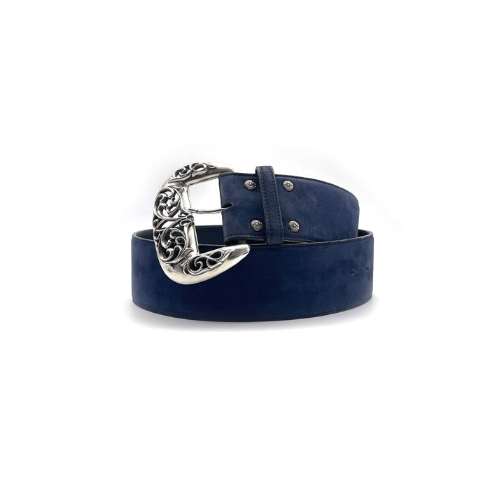 Chrome Hearts Silver Vine Navy Nubuck Classic Belt - SHENGLI ROAD MARKET