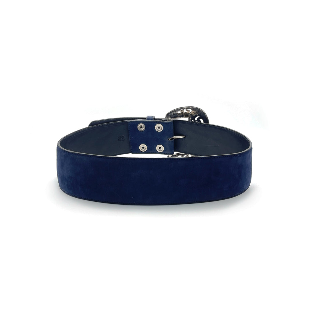 Chrome Hearts Silver Vine Navy Nubuck Classic Belt - SHENGLI ROAD MARKET