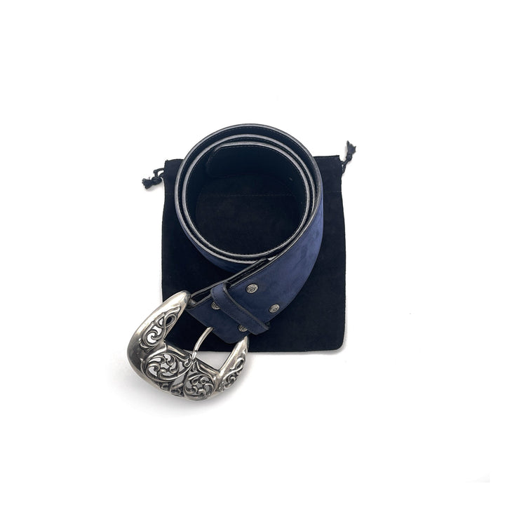Chrome Hearts Silver Vine Navy Nubuck Classic Belt - SHENGLI ROAD MARKET