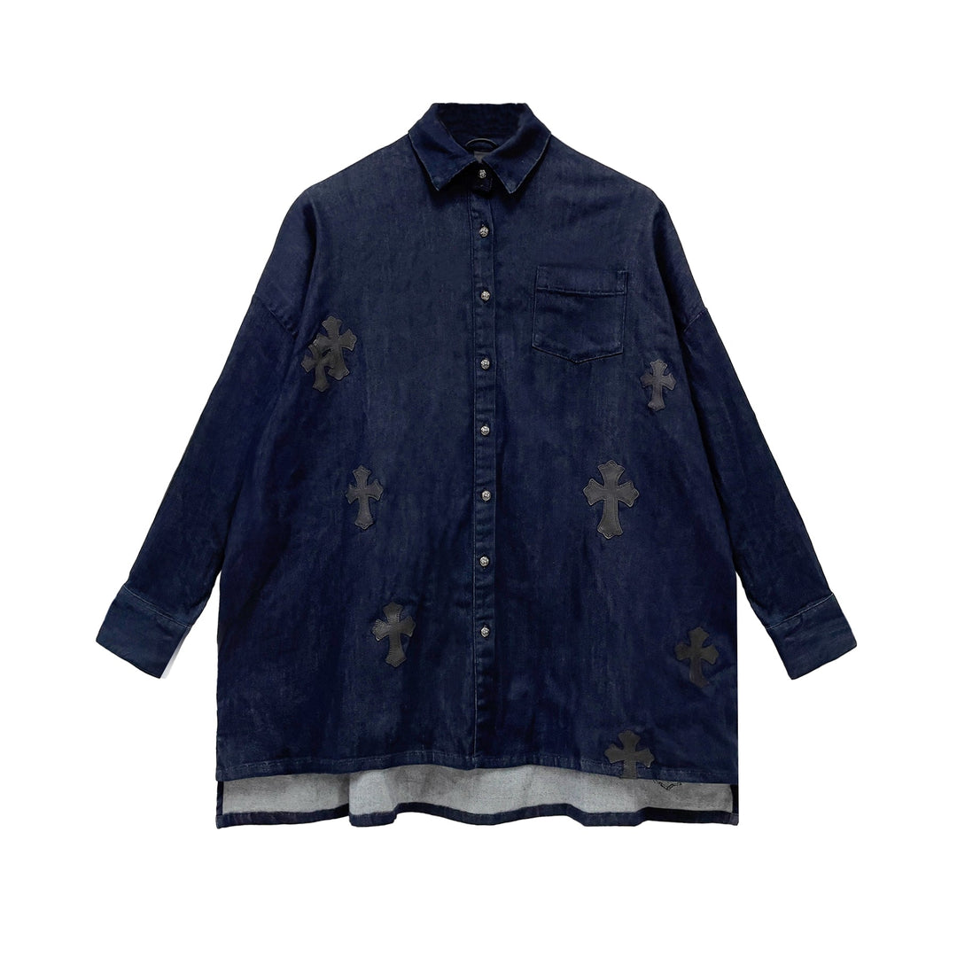 Chrome Hearts Soft Denim Cross Patch Blue Malhal Kita Shirt - SHENGLI ROAD MARKET