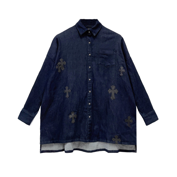Chrome Hearts Soft Denim Cross Patch Blue Malhal Kita Shirt - SHENGLI ROAD MARKET