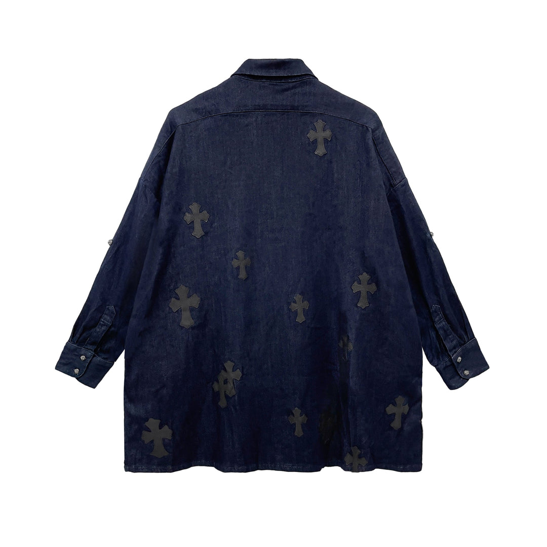 Chrome Hearts Soft Denim Cross Patch Blue Malhal Kita Shirt - SHENGLI ROAD MARKET