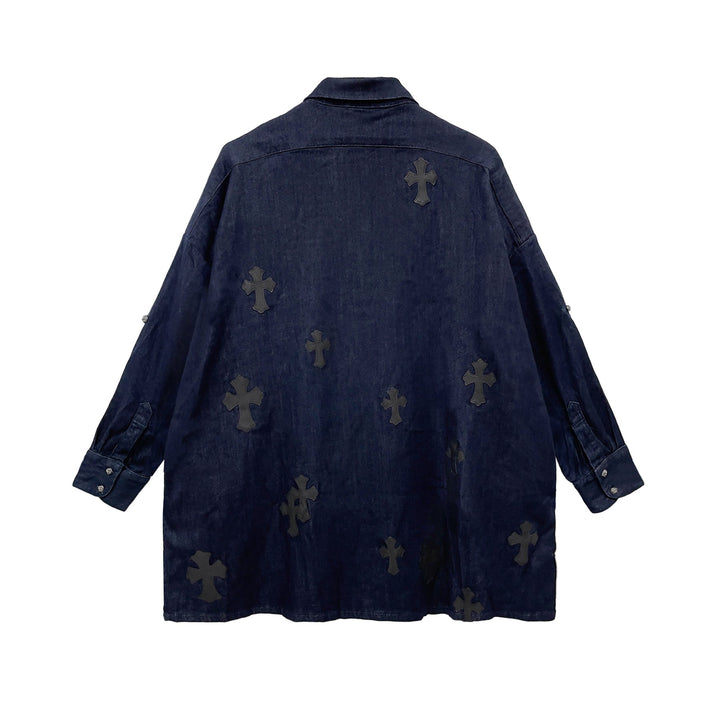 Chrome Hearts Soft Denim Cross Patch Blue Malhal Kita Shirt - SHENGLI ROAD MARKET