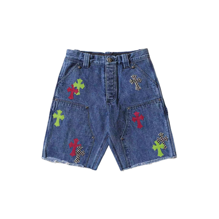 Chrome Hearts Special Order Multicolor Cross Patch Denim Carpenter Shorts - SHENGLI ROAD MARKET