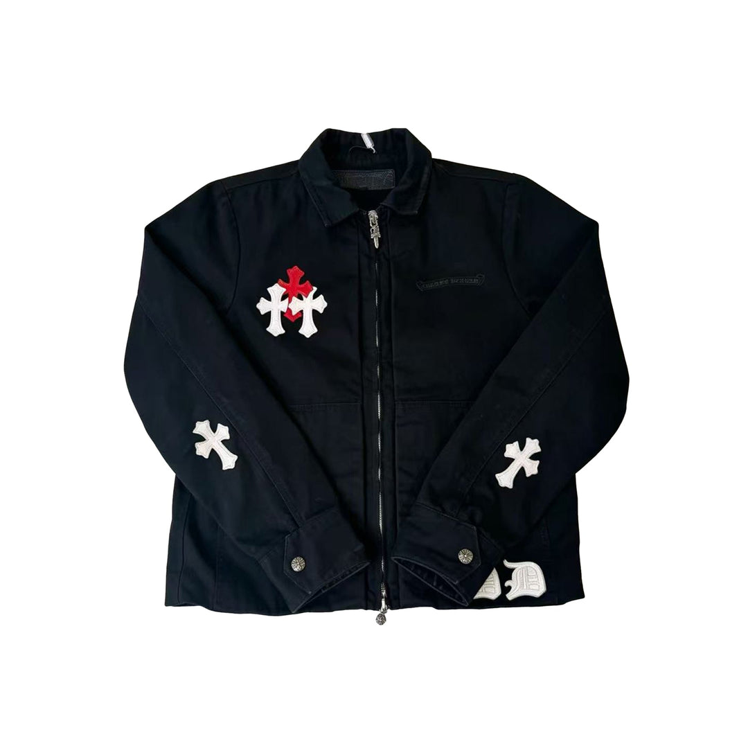 Chrome Hearts SPO Black Leather Cross Patch Eyechart Zip Up Jacket - SHENGLI ROAD MARKET