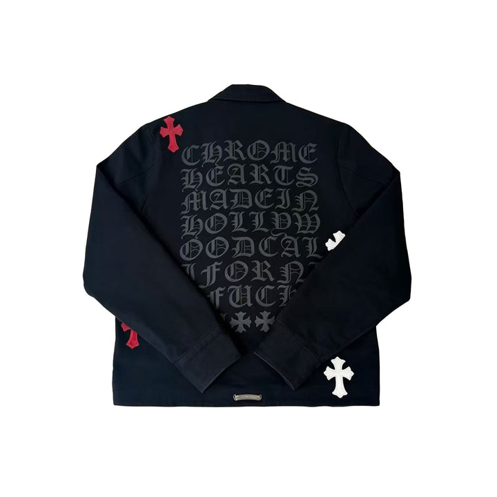 Chrome Hearts SPO Black Leather Cross Patch Eyechart Zip Up Jacket - SHENGLI ROAD MARKET