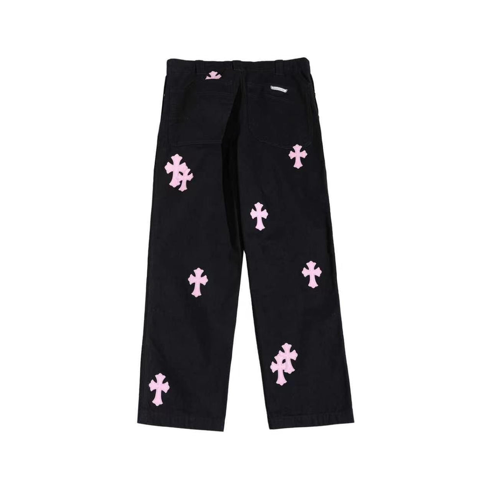 Chrome Hearts SPO Pink Cross Patch Black Carpenter Pants - SHENGLI ROAD MARKET