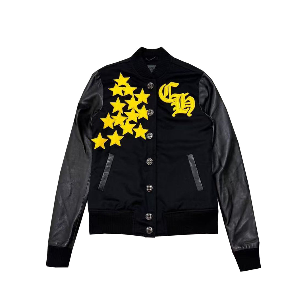 Chrome Hearts Stars Patch Leather Sleeve Wool Varsity Jacket - SHENGLI ROAD MARKET