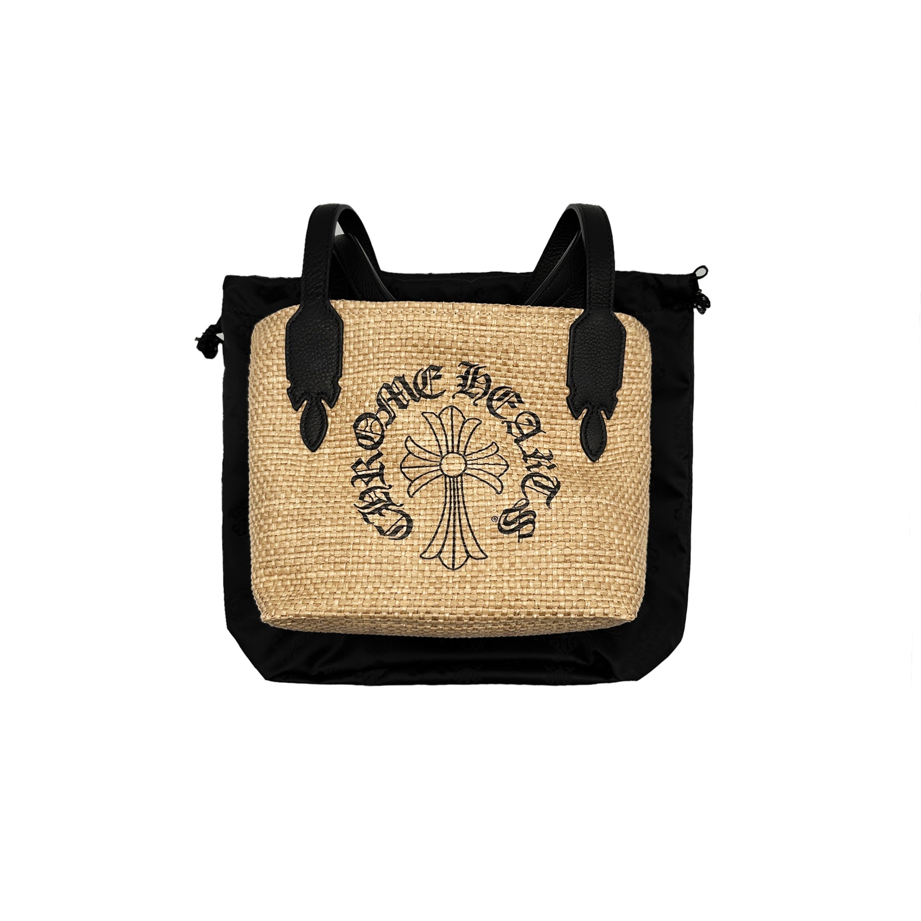 クロムハーツ CHROME HEARTS HORSESHOE BEACH BAG Chrome Hearts Straw Beige Cross Logo Small Tote Bag - SRM