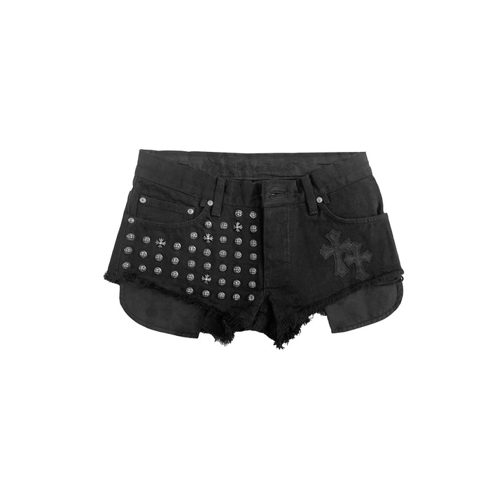 Chrome Hearts Studded Leather Cross Patch Denim Shorts - SHENGLI ROAD MARKET
