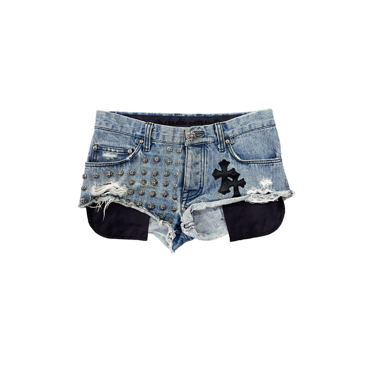 Chrome Hearts Studded Leather Cross Patch Denim Shorts - SHENGLI ROAD MARKET