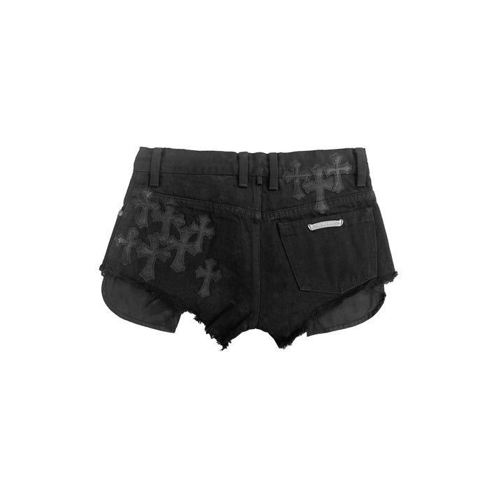 Chrome Hearts Studded Leather Cross Patch Denim Shorts - SHENGLI ROAD MARKET