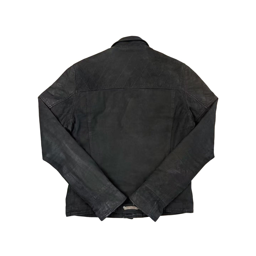Chrome Hearts Suede Black Zip Up Biker Jacket - SHENGLI ROAD MARKET
