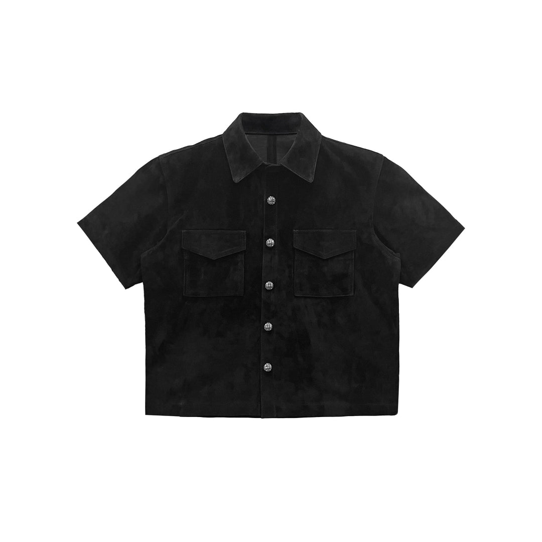 Chrome Hearts Silver Button Leather Short Sleeve Shirt - SRM Chrome Hearts Silver Button Leather Short Sleeve Shirt - SRM