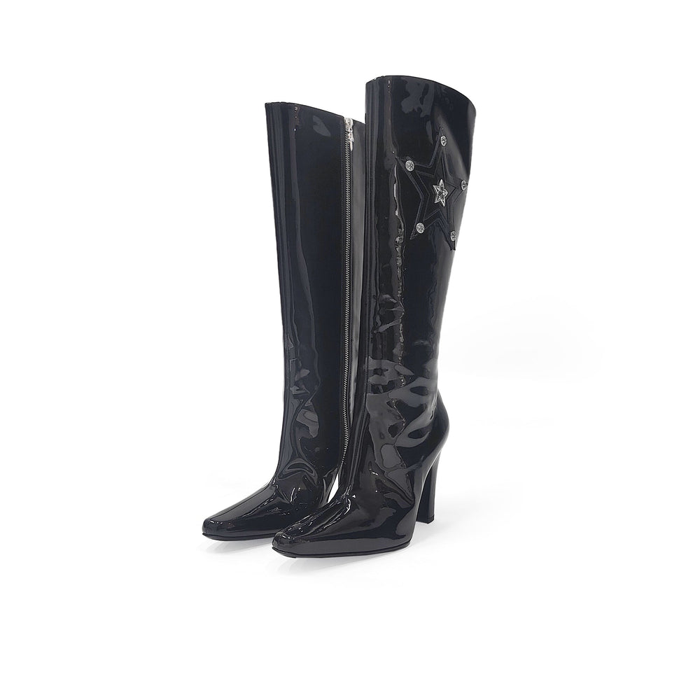 Chrome Hearts Sugar Jones Glitter Star Patent Knee-High Boots - SHENGLI ROAD MARKET