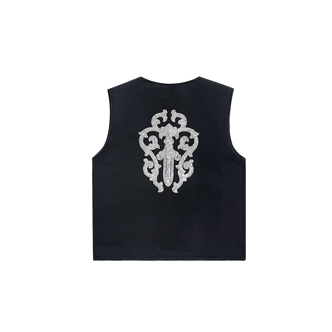 Chrome Hearts Sword Rhinestone Black Cashmere Vest Tanktop - SHENGLI ROAD MARKET