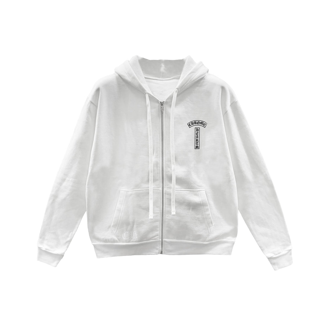 Chrome Hearts T Bar Script White Zip Up Hoodie - SHENGLI ROAD MARKET