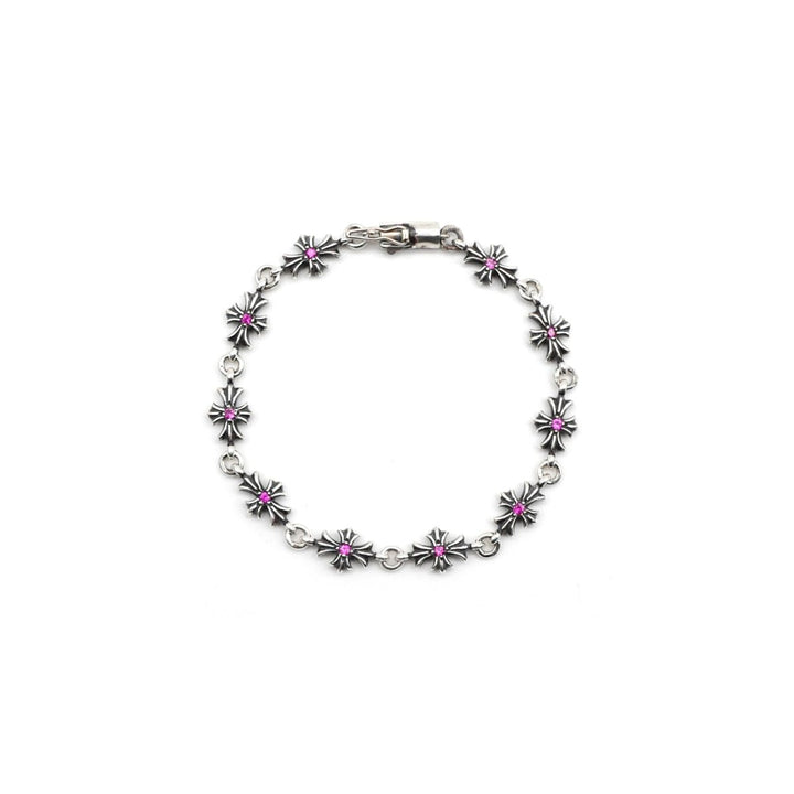 Chrome Hearts Tiny E Silver Pink Diamonds Cross Bracelet - SHENGLI ROAD MARKET