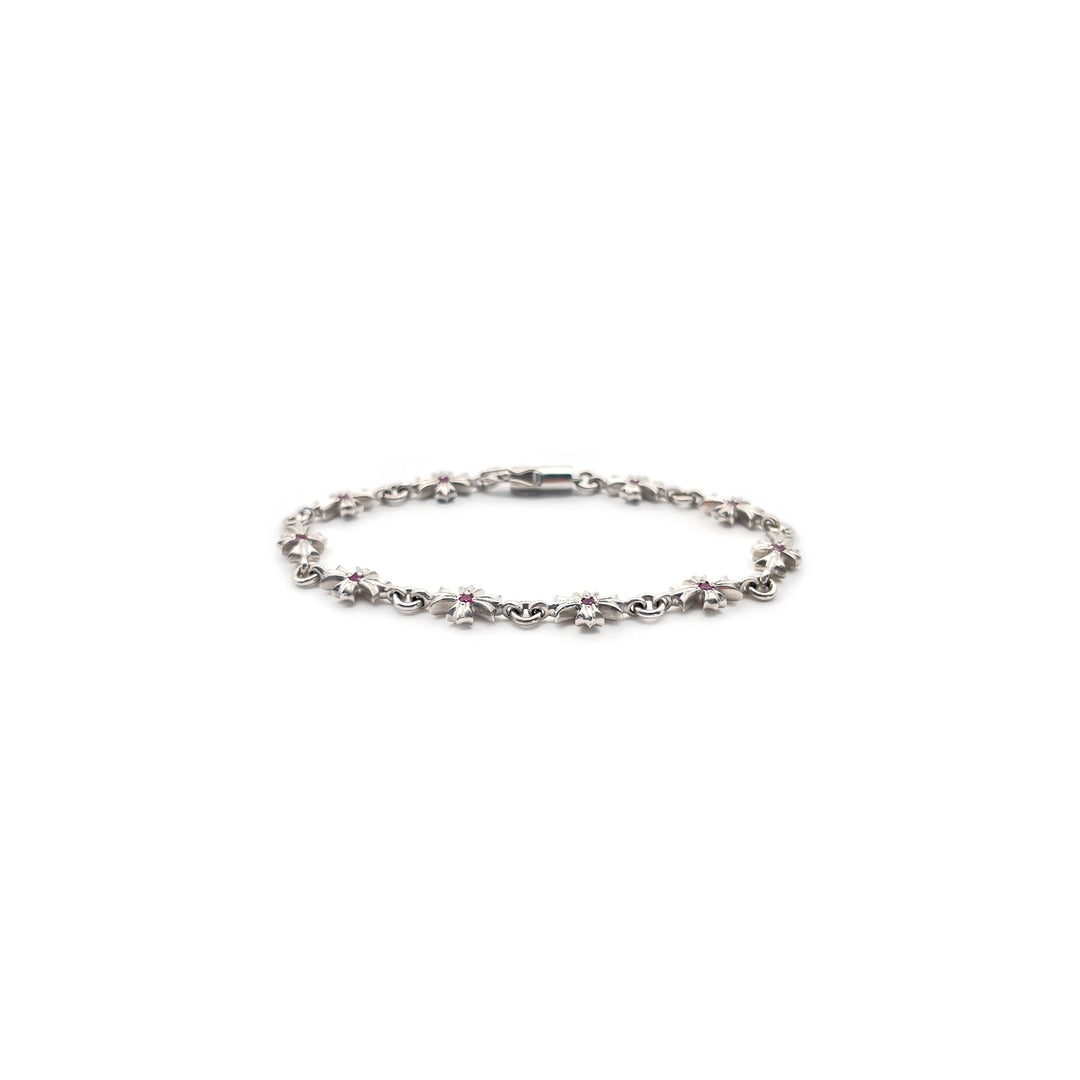 Chrome Hearts Tiny E Silver Pink Diamonds Cross Bracelet - SHENGLI ROAD MARKET