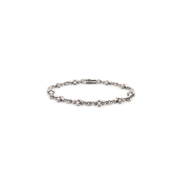 Chrome Hearts Tiny E Silver Pink Diamonds Cross Bracelet - SHENGLI ROAD MARKET
