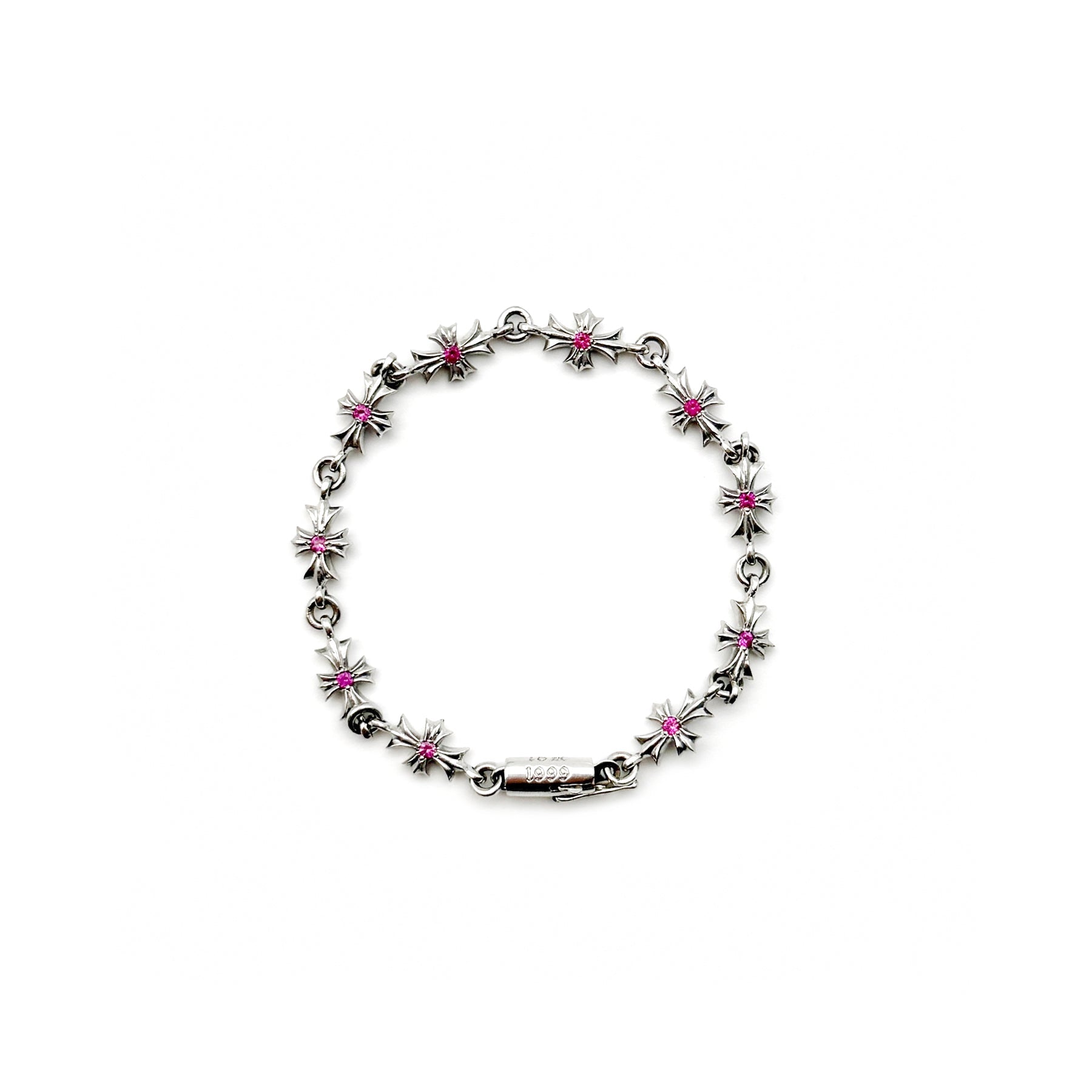 Chrome Hearts Tiny E Silver Pink Diamonds Cross Bracelet – SHENGLI