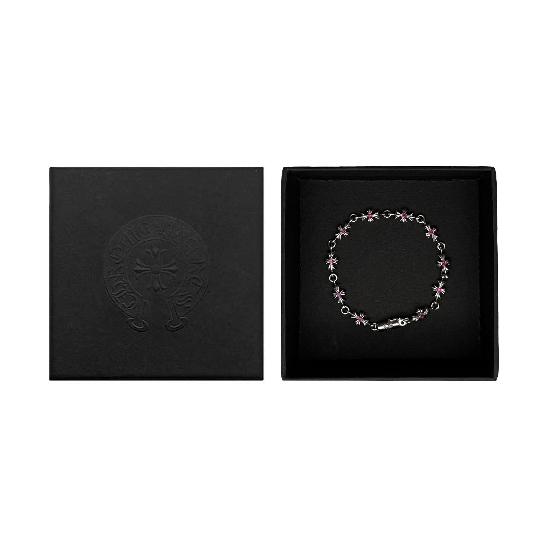 Chrome Hearts Tiny E Silver Pink Diamonds Cross Bracelet – SHENGLI