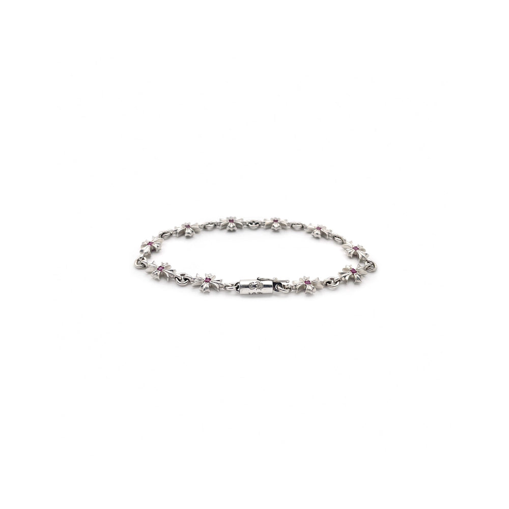 Chrome Hearts Tiny E Silver Pink Diamonds Cross Bracelet - SHENGLI ROAD MARKET