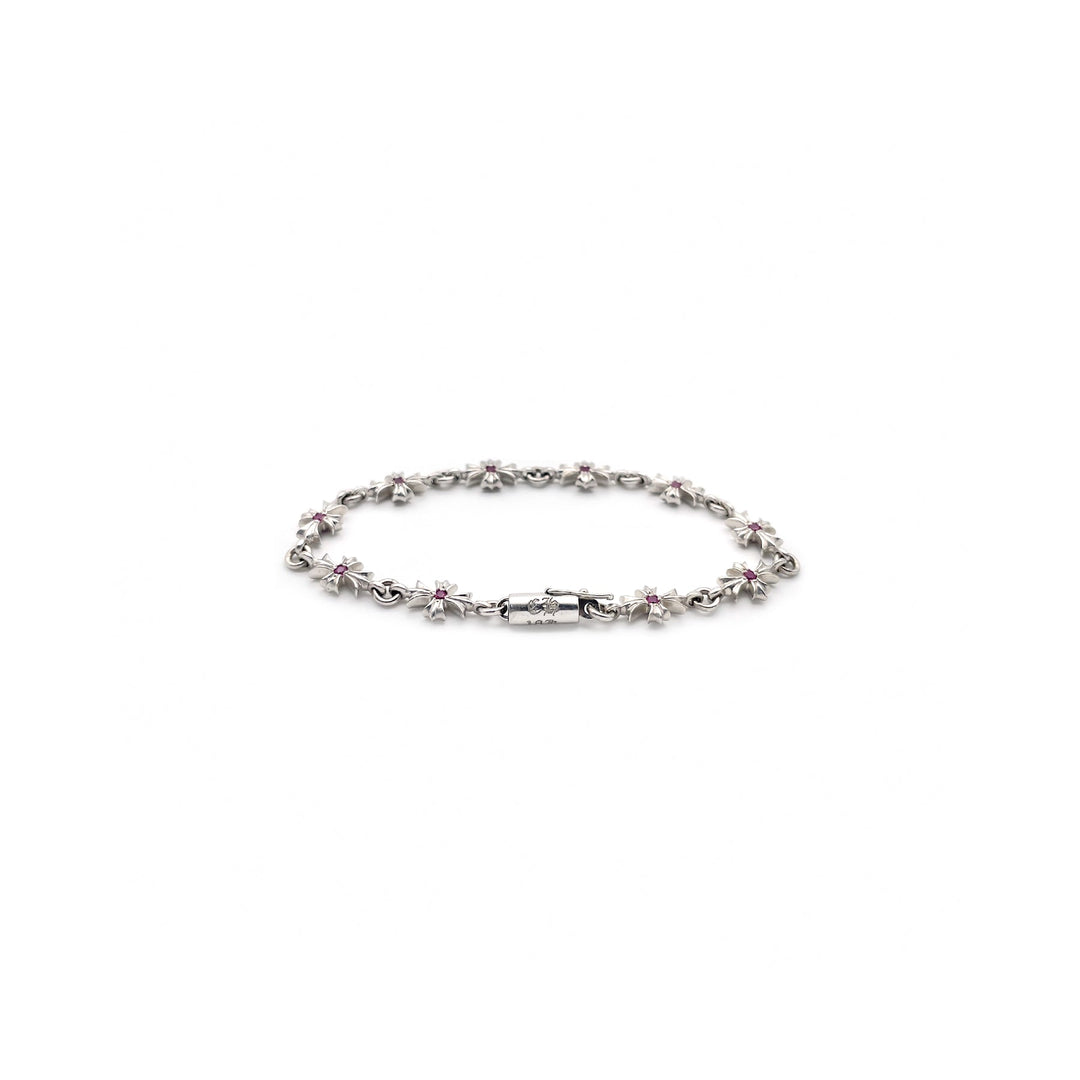 Chrome Hearts Tiny E Silver Pink Diamonds Cross Bracelet - SHENGLI ROAD MARKET
