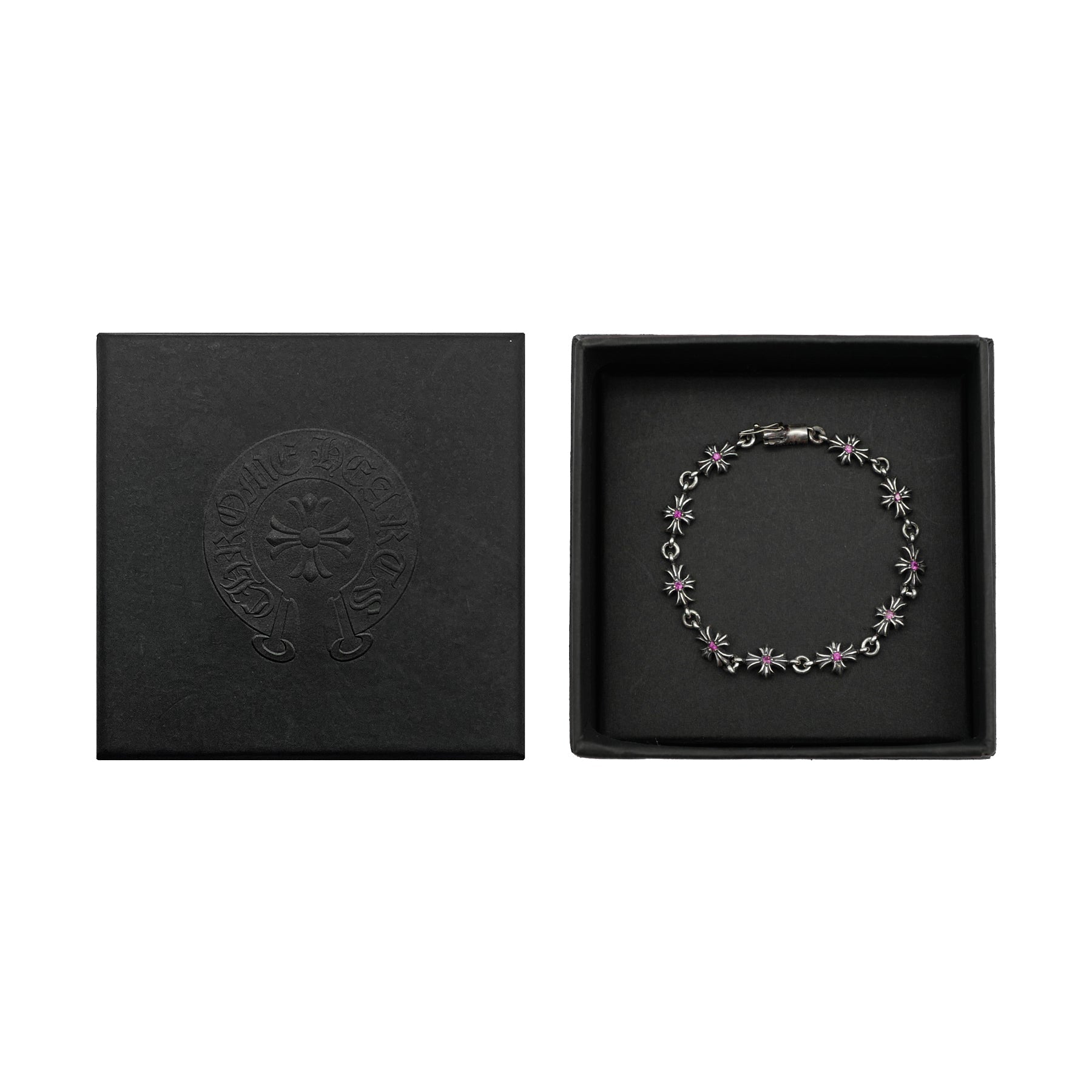 Chrome Hearts Tiny E Silver Pink Diamonds Cross Bracelet – SHENGLI