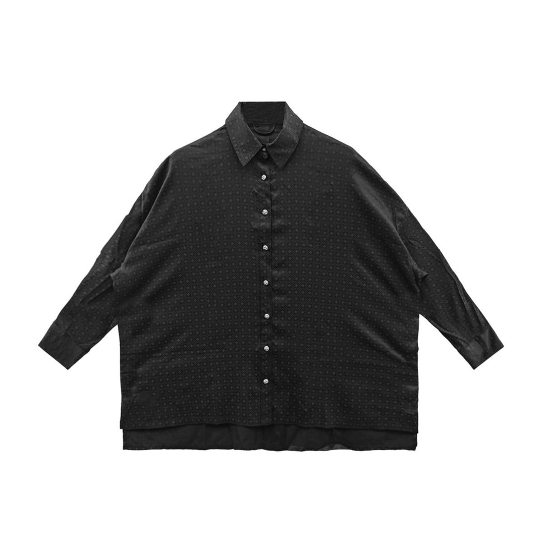 Chrome Hearts Tonal Monogram Black Silk Malhal Kita Shirt - SHENGLI ROAD MARKET
