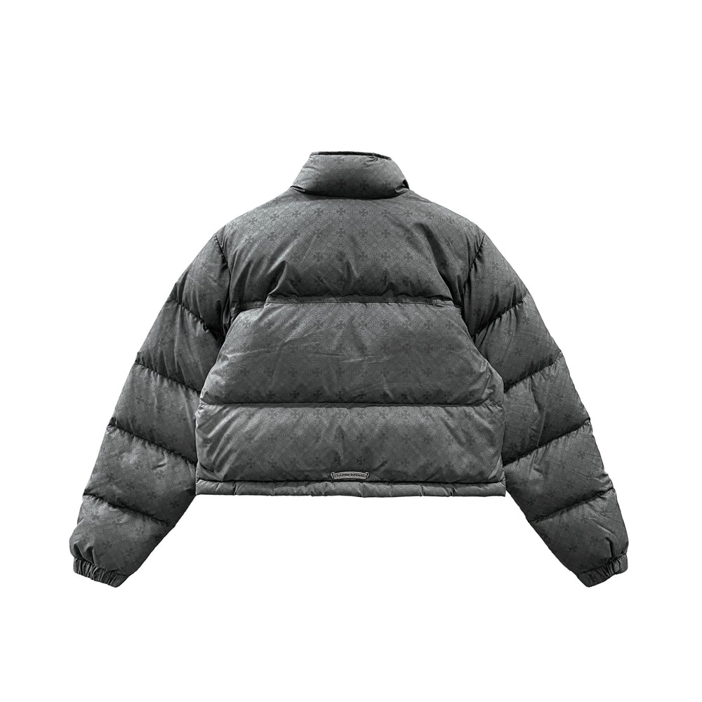 Chrome Hearts Tonal Monogram Grey Cropped Down Puffer Jacket - SHENGLI ROAD MARKET