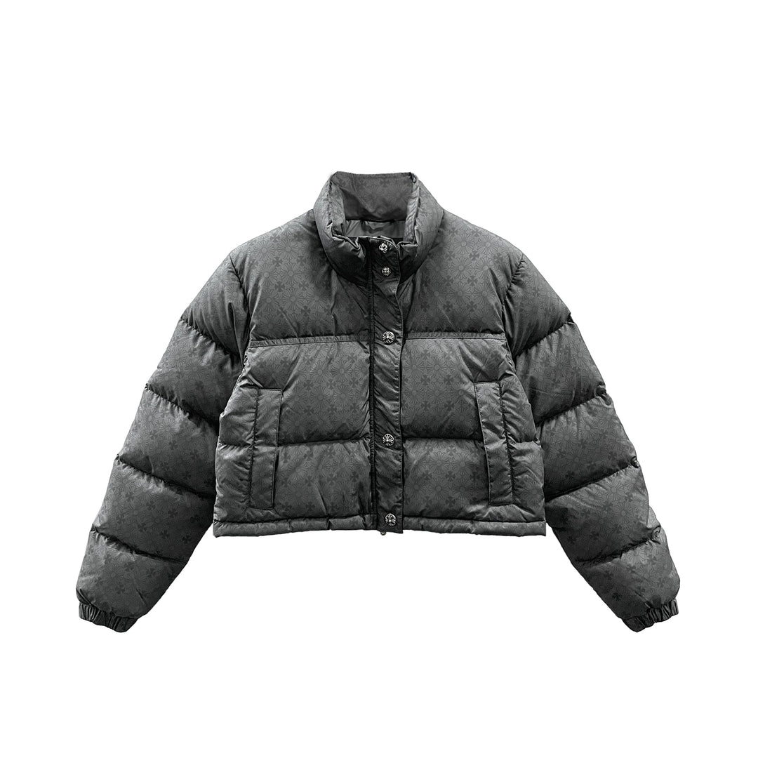 Chrome Hearts Tonal Monogram Grey Cropped Down Puffer Jacket - SHENGLI ROAD MARKET